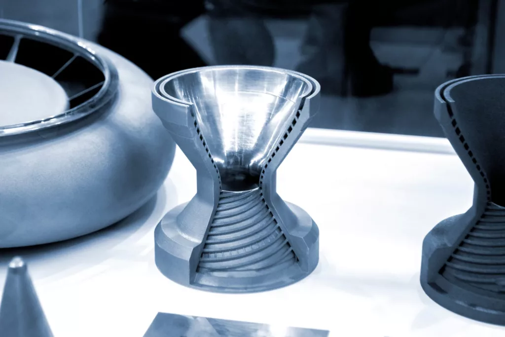 Model object of a large industrial part-printed on a 3D printer from metal-close-up