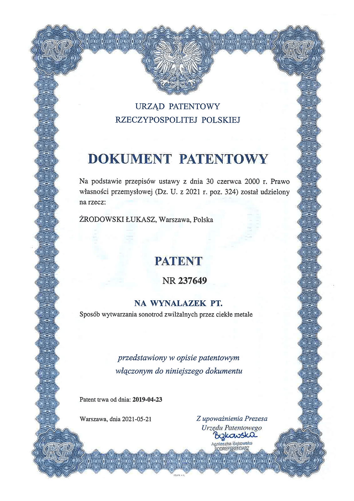 patent 237649